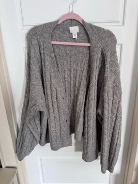 H&M Taupe Cable Knit Open Cardigan Sweater